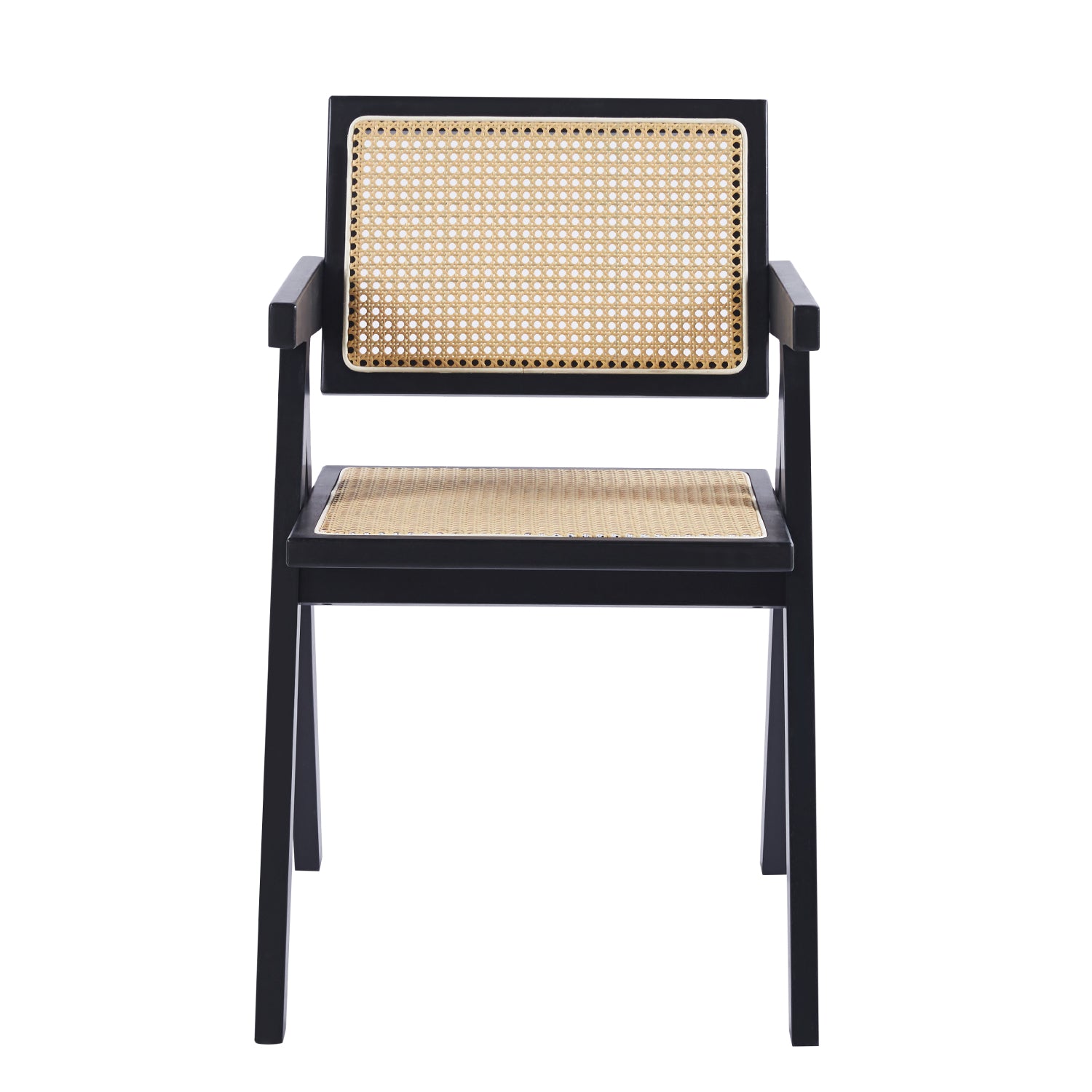 Silla Madera Rattan Recta Negra